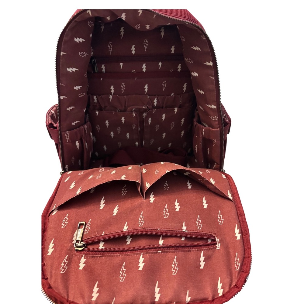 Rad Rev Burgundy Corduroy Backpack Lightning Bolt Lining Mini Diaper Bag Travel - Picture 4 of 12